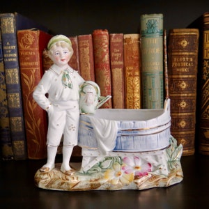 Antique biscuit vase statuette, 1800s biscuit porcelain figurine with gold details