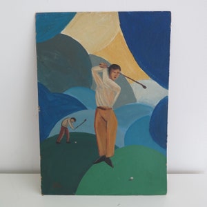 Vintage Art Deco Painting &quot;Golf Player&quot;