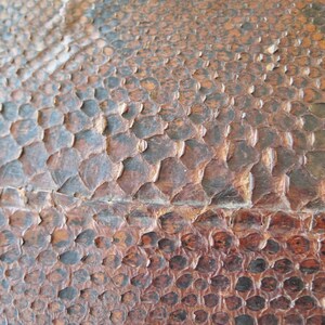 K&ouml;nnte beinhalten: Nahaufnahme einer strukturierten Oberfl&auml;che mit einem Muster, das Reptilienschuppen &auml;hnelt. Die Schuppen sind haupts&auml;chlich braun mit dunkleren Akzenten, was ein nat&uuml;rliches, verwittertes Aussehen erzeugt. Die Oberfl&auml;che ist durch eine horizontale Naht geteilt.