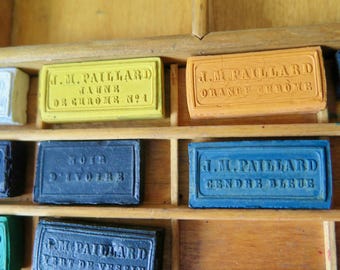 Antique French GM PAILLARD Watercolour Paint Box with Original Paint Cakes