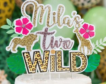 Two Wild Cake Topper | Safari 2nd Birthday Cake Topper | Jungle Birthday Party Decor | Two Wild Safari Theme | Lion Giraffe Birthday Topper