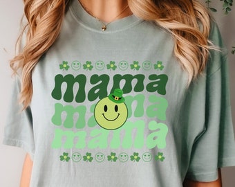 mama st Patricks shirt, Mama St Pattys shirt, st Paddys Shirt for Mom, Smiley Face St Patricks Tee, Cute Shamrock Shirt, Comfort Colors Tee