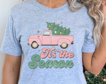 Tis The Season Shirt, Christmas Shirt, Christmas Tree Shirt, Womens Christmas Shirt, Old Fashioned Christmas Truck Tshirt, Holiday Shirt