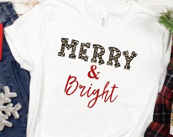 Merry & Bright tshirt, Merry shirt, Christmas tee, Crewneck merry bright shirt, unisex christmas shirt
