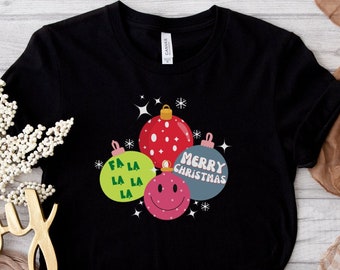 Merry Christmas retro, Christmas balls tshirt, Christmas shirt, womens Christmas Tee, gift for her