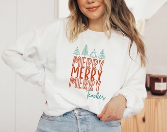 Customizable Teacher Christmas,Teacher Christmas Sweatshirt,Merry Teacher Shirt,Retro Christmas Teacher Shirt,Teacher Gift,Cute Xmas teacher
