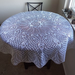Round tablecloth doily white cotton lace knitted 59 inches (150 cm)