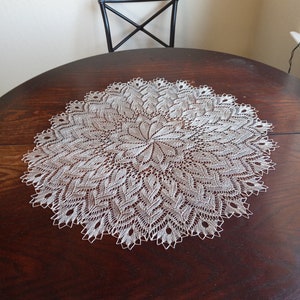 Round tablecloth doily Gold-beige cotton lace knitted 24 inches (61 cm)