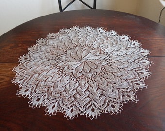 Round tablecloth doily Gold-beige cotton lace knitted 24 inches (61 cm)