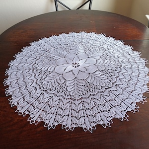 Round tablecloth doily white cotton lace knitted 29 inches (74 cm)