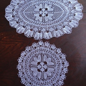 White hand knitted lace doily tablecloth cotton set of 2