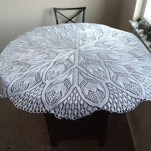 Round tablecloth white cotton lace knitted 51 inches (130 cm)