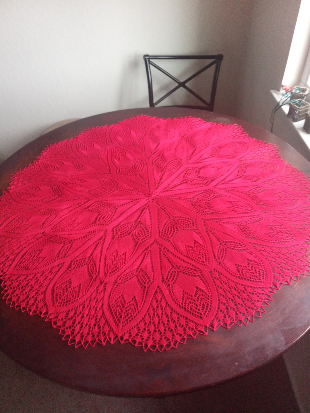 Ruby Red Tablecloth Round Tablecloth Doily Ruby Red Cotton Lace Knitted 36 Inches (93 Cm ...