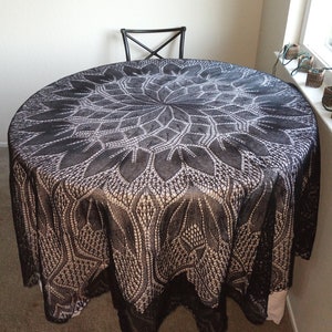 Black round tablecloth knitted lace ~85inches (~215 cm) in diameter