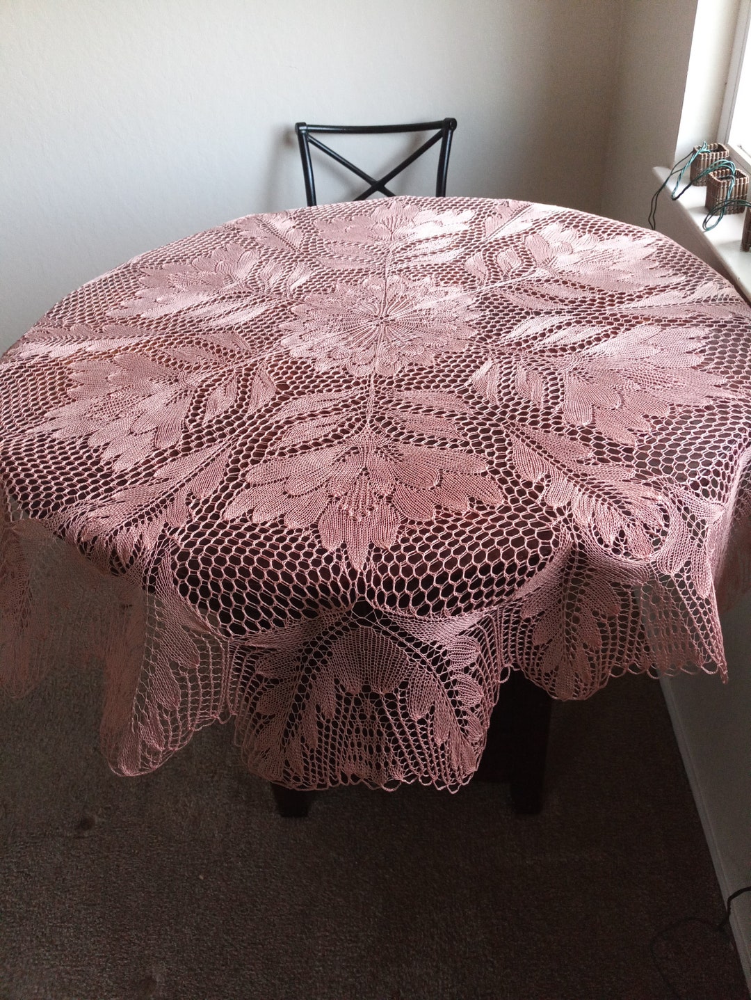 Pink Tablecloth Pattern Tablecloth Dusty Pink Round Cotton Knitted Lace 61 Inches (155 Cm ) in ...