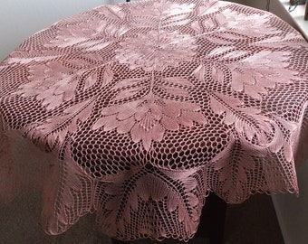 Tablecloth dusty pink round cotton knitted lace 61 inches (155 cm ) in diameter