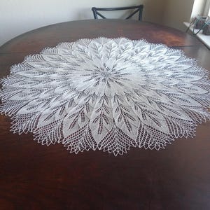 Round tablecloth doily ivory cotton lace knitted 32 inches (82 cm)
