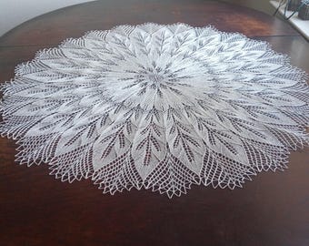 Round tablecloth doily ivory cotton lace knitted 32 inches (82 cm)