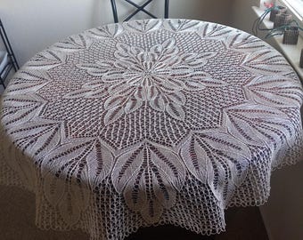 Tablecloth round ivory knitted cotton lace  ~56 inches (~144 cm) diameter