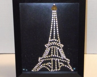 PICTURE, EIFFEL TOWER "Jewelry Art" Picture. Paris. Keep for yourself or Gift idea.  Simplistic, whimsical.  1 of a kind. Rhinestones. #398