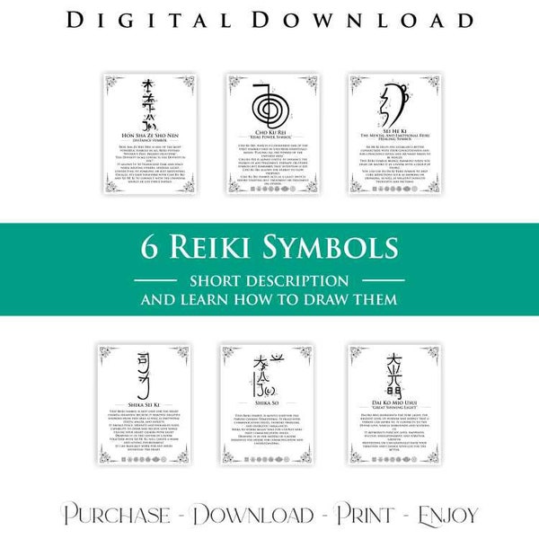 Six Reiki Symbols - Sei He Ki, Cho Ku Rei, Shika Sei Ki, Hon Sha Ze Sho Nen, Dai Ko Mio Usui, Shika So - Pack of 6 Symbols, Seven Chakras