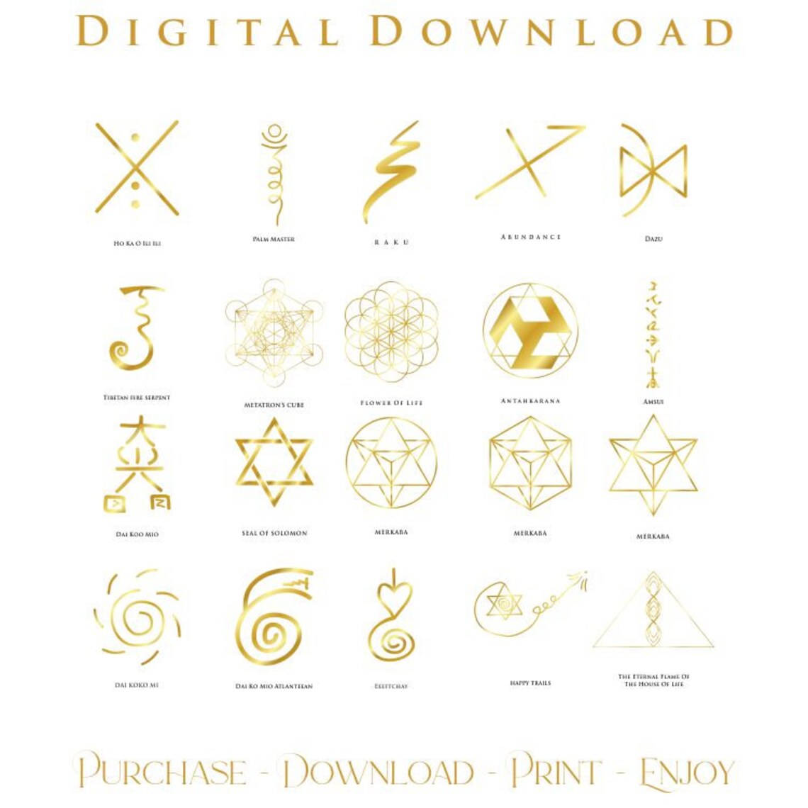 Gold Reiki Symbols Reiki Png Gold Seven Chakras 50 Symbols Etsy