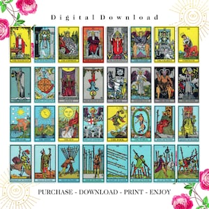 Juego de lectura de 78 cartas del tarot y del oráculo Arthur Edward Waite Wicca Vintage Archivos digitales