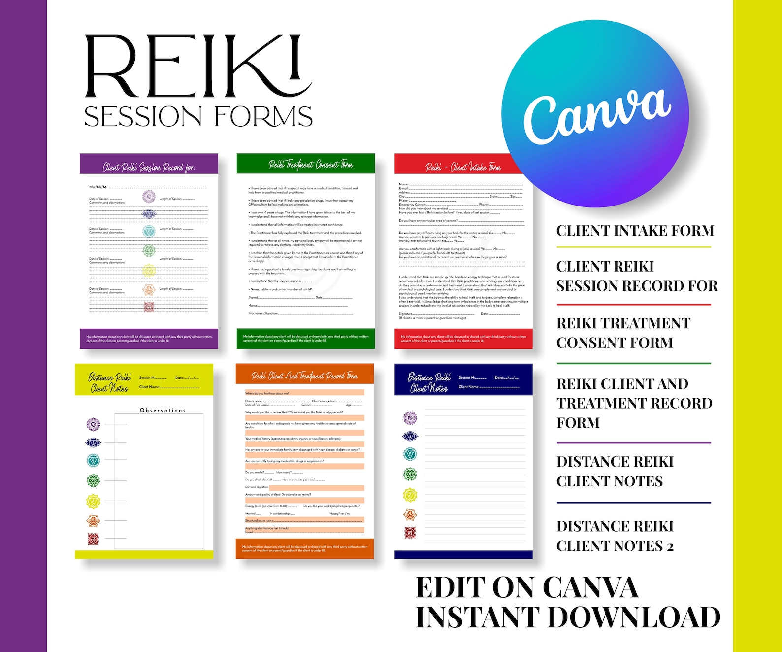 Chakra Clientform Reiki Business Form, Editable Reiki Form, Printable Reiki Form ...