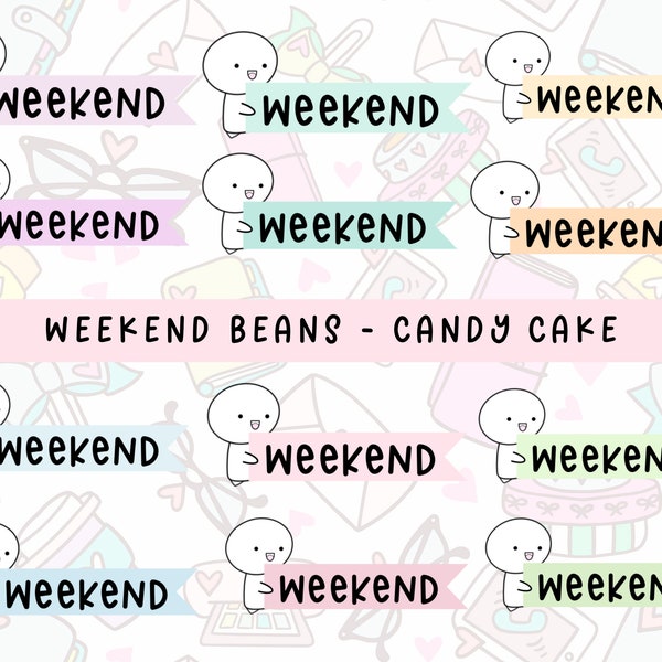 Weekend Banner Pastel Emoticon Stickers | GoodNotes Digital Planner Sticker | Bullet Journal Functional Stickers | Hand Drawn Doodles