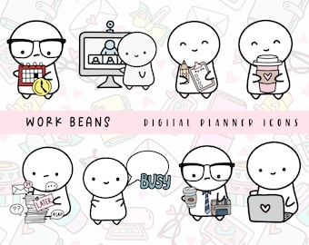 Office Work Digital Planner Stickers, GoodNotes Stickers, Pre-Cropped PNG, Emoticon, Business, Career, Professional Journal Stickers