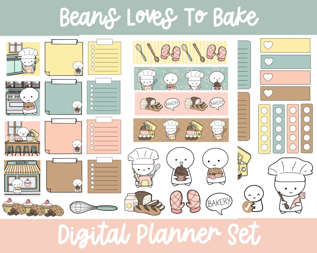 Baking Cooking Emoticon Digital Planner Sticker Set Bullet Journal