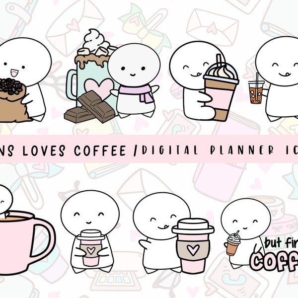 Coffee Emoticon Icon Stickers | GoodNotes Digital Planner Sticker | Drink Icon Stickers For Planning | Hand Drawn Digital Coffee Doodles