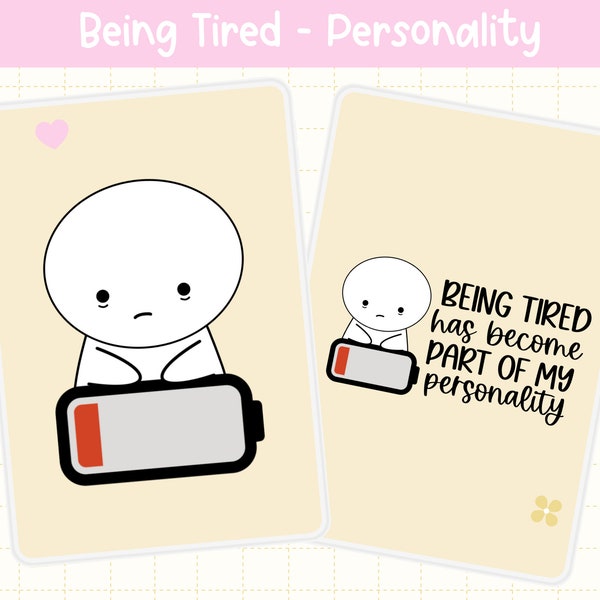 Tired Mood Emoti Stickers, Sarcastic Funny Digital Planner Character Doodles, Low Energy Emoticon Digital Sticker, Battery Low Icons