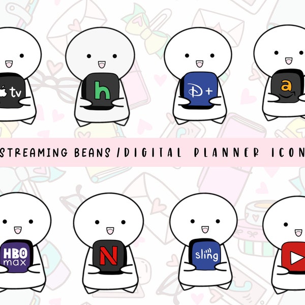 Steaming TV Movie Emoticon Stickers | GoodNotes Digital Planner Stickers | Bullet Journal Icons | TV Movie Stickers | Doodle Stickers