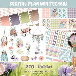 Planner Stickers, Goodnotes Stickers, Floral Clipart, Spring Stickers, Digital Planner Stickers, March Planner Weekly Sticker Kit
