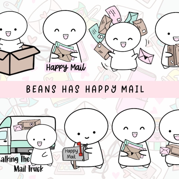 Happy Mail Emoticon Icon Stickers | GoodNotes Digital Planner Sticker | Post Office Icon Stickers For Planning | Shipping Digital Doodles