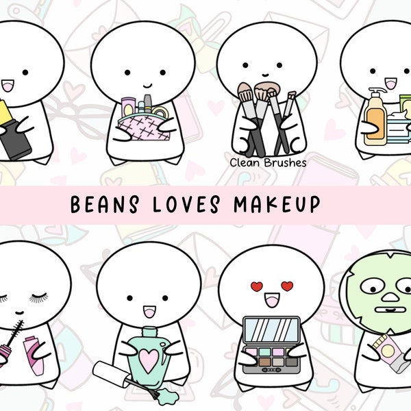 Makeup Self Care Emoticon Beauty Icons | GoodNotes Digital Planner Stickers | Bullet Journal Doodle Stickers | Nail Skin Face Care Reminders