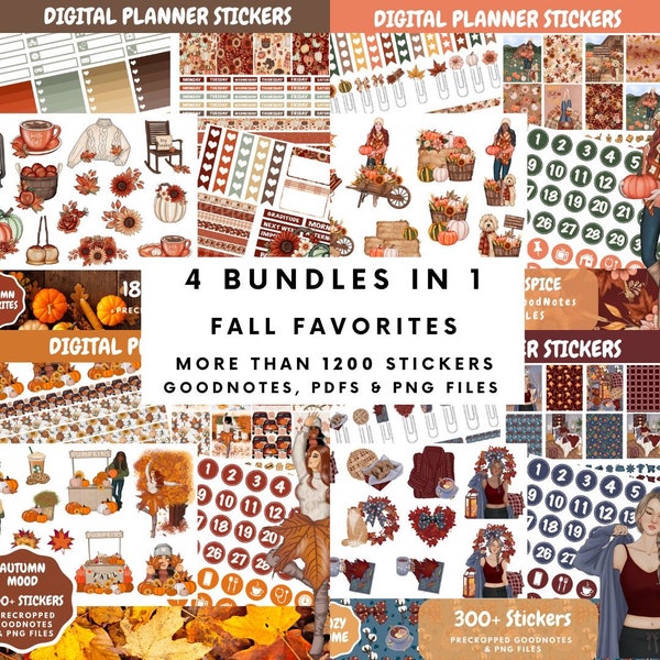 Fall Pumpkin Spice Digital Planner Stickers for GoodNotes, Autumn Leave Cozy Home Digital Stickers, Mega Huge Planner Sticker Bundle Kit