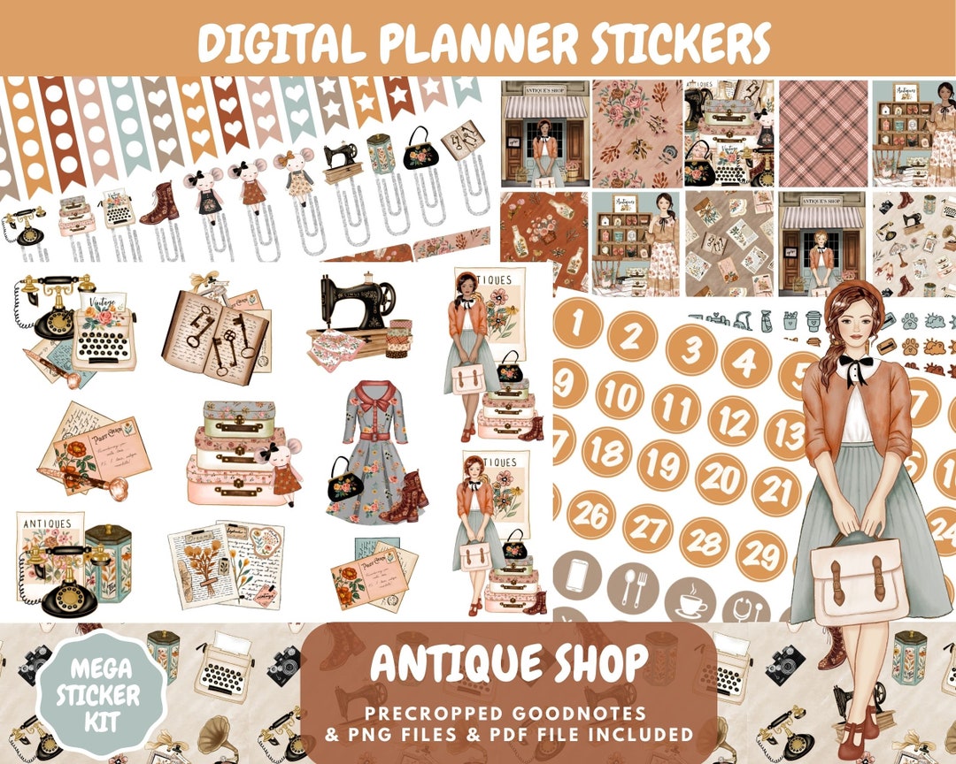 Vintage Digital Planner Stickers for Goodnotes, Fall Antique Shop ...