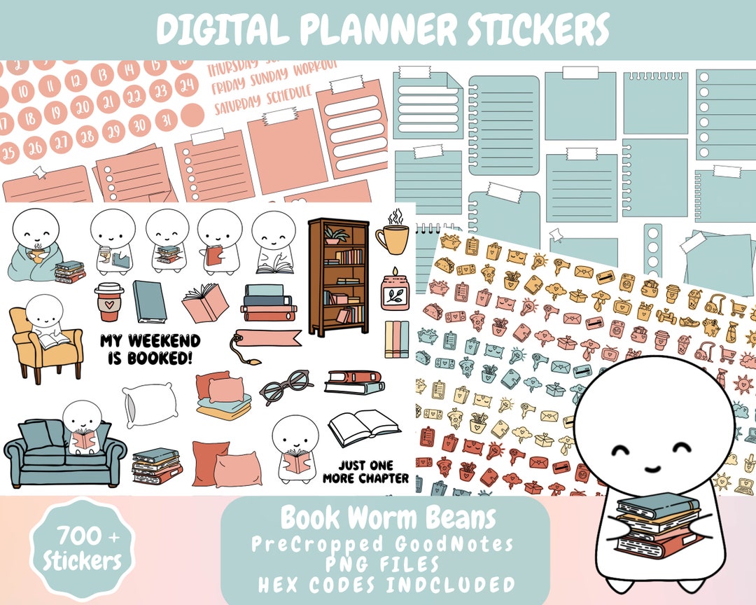 Book Digital Planner Sticker Cute Emoti Character Bullet Journal Icons ...