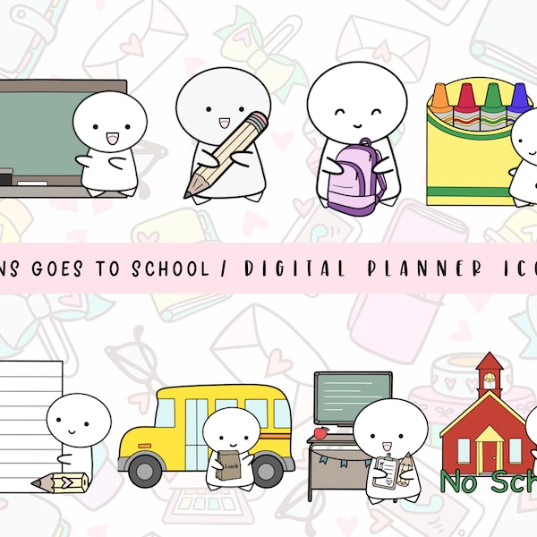 Back To School Icon Stickers | GoodNotes Digital Planner Sticker | Bullet Journal Emoticon Sticker | No School Stickers | Doodle Stickers