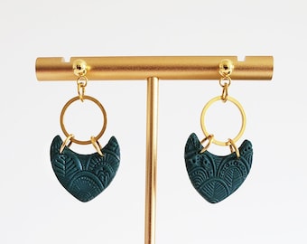 Aquamarine Dangle Earrings | blue green earrings, gold circle charm, polymer clay earrings, unique shape earrings, green and gold earrings