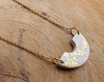 Cream Semicircle Necklace | women's arch necklace, polymer clay necklace, u shaped charm necklace, gift for her, gold rainbow, boho