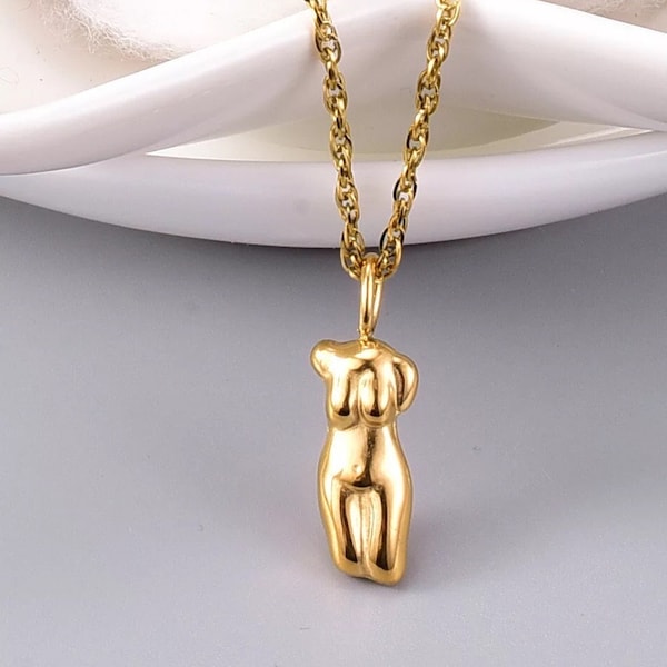 Female Body Necklace, Gold Chain with Pendant Necklace, Gold Female Figure Necklace, Feminine Necklace, Female Empowerment Necklace