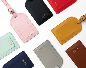Personalised Luggage Tag Travel Set with Name, Travel Gift, Gold Stamped, PU Leather Luggage, Honeymoon, Hen Party Gift