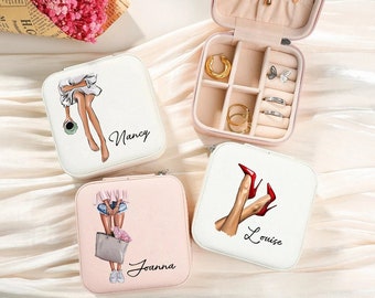 Personalised jewellery Box Name Jewellery Box Fashion Girl Travel Jewellery Organiser Customised Ring Case Personalized Birthday Gift her