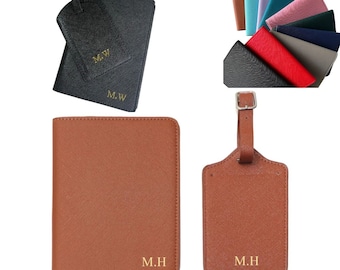 Personalised Passport Holder & Luggage Tag Travel Set with Name, Travel Gift, PU Leather Luggage, Passport Covers, Honeymoon, Hen Party Gift