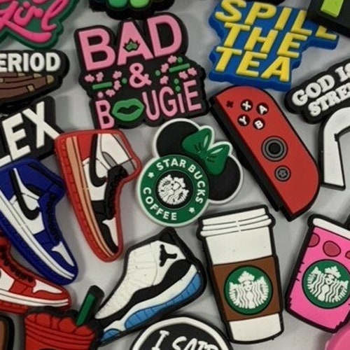 Croc Charm Pin Badge Cute Charms Popular Phrases Black White Etsy