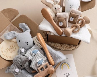 Neues Baby-Geschenk-Set, Baby-Box, neues Baby-Jungengeschenk, neues Baby-Mädchen-Geschenk, Neugeborenen-Geschenk-Box, Tierteddy-Geschenk, Babypartygeschenk, Bürstenrasselspielzeug
