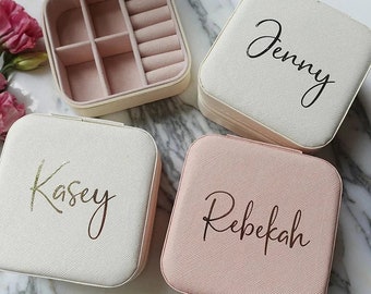 Personalised jewellery Box Name Jewellery Box Bridesmaid Travel Jewellery Organiser Customised Ring Case Personalized Birthday Gift for her